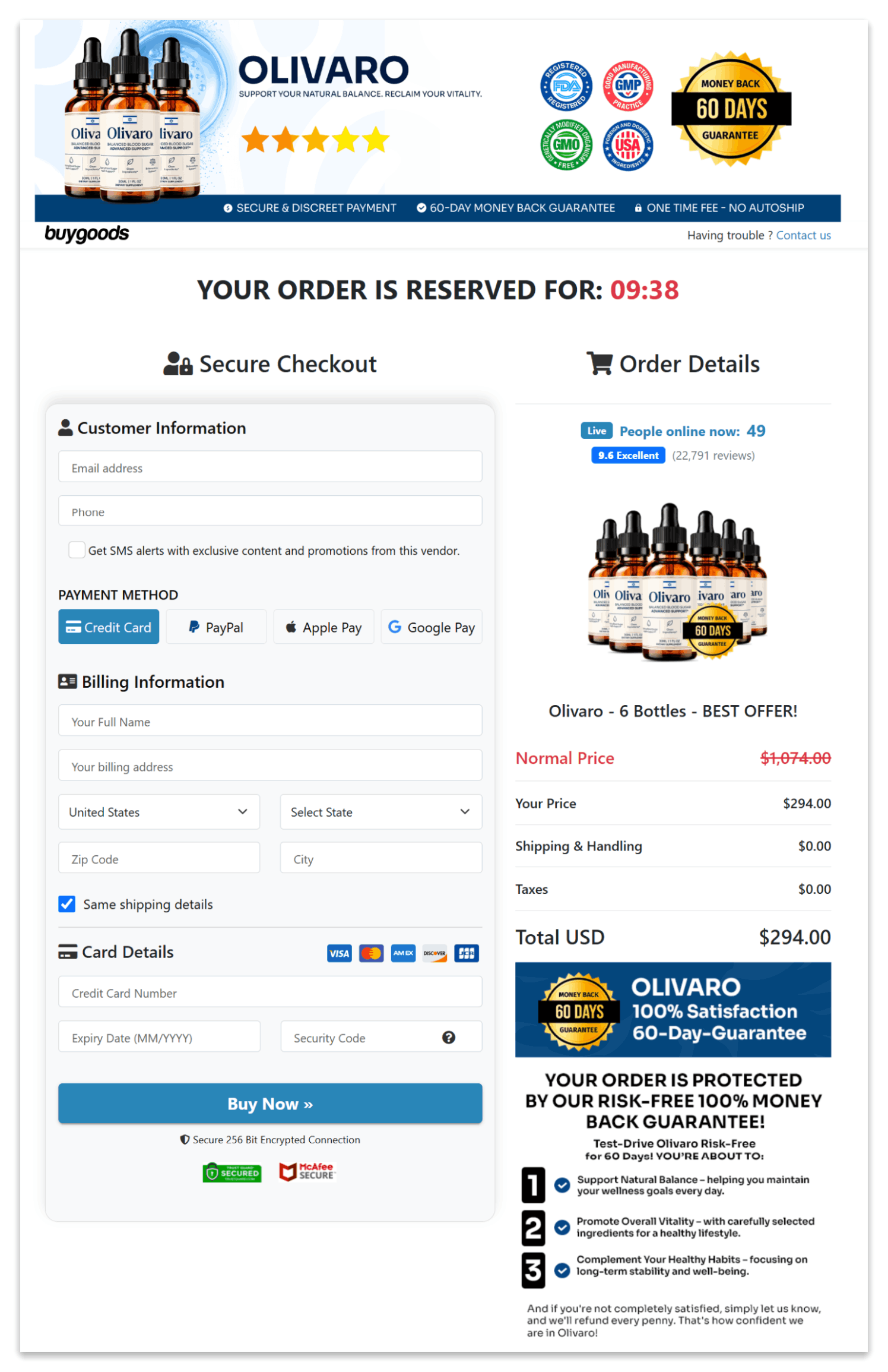 Olivaro Secure Checkout Page